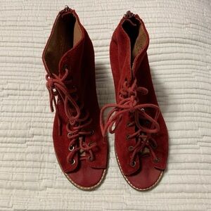 Jeffery Campbell Women’s Cors Ibiza Suede Lace Up Heels Deep Red Size 8 Coquette